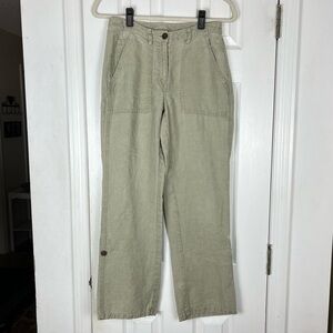 LL Bean Linen Mid Rise Roll Tab Pants Sz 4 Reg Sporty Preppy Outdoor